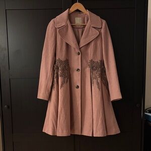 Anthropologie Elegant Pink Women's Coat with Lace Detailing